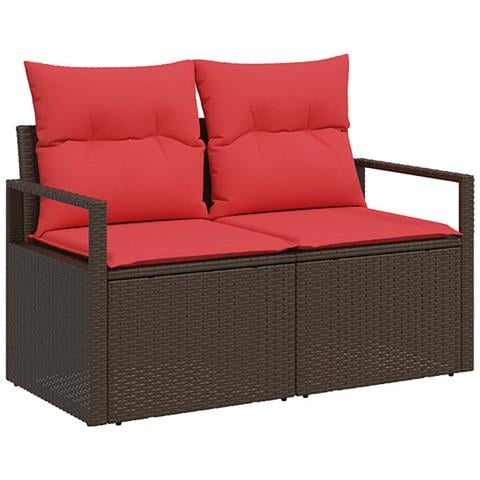 Set di divani 6 pz Marrone e Rosso Rattan sintetico e Acciaio - Foto 10