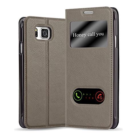Custodia Compatibile Con Samsung Galaxy Alpha In Bruno Pietra - Coperchio Protettivo Con Chiusura Magnetica, Funzione Stand E 2 Finestre Di Visualizzazione - Foto 1