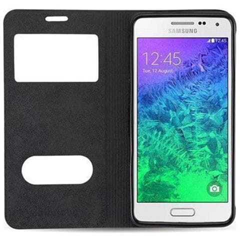 Custodia Compatibile Con Samsung Galaxy Alpha In Bruno Pietra - Coperchio Protettivo Con Chiusura Magnetica, Funzione Stand E 2 Finestre Di Visualizzazione - Foto 10