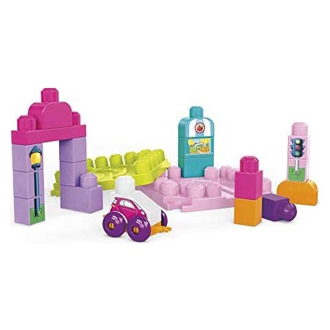 Fisher Price Mattoncini Da Costruzione Per Bambini, Tavolo Per Attività Costruisci E Impara Con 30 Pezzi, Macchinina E Deposito, Rosa, Idee Regalo Portatili Per Bambini (esclusiva Amazon) - Foto 2