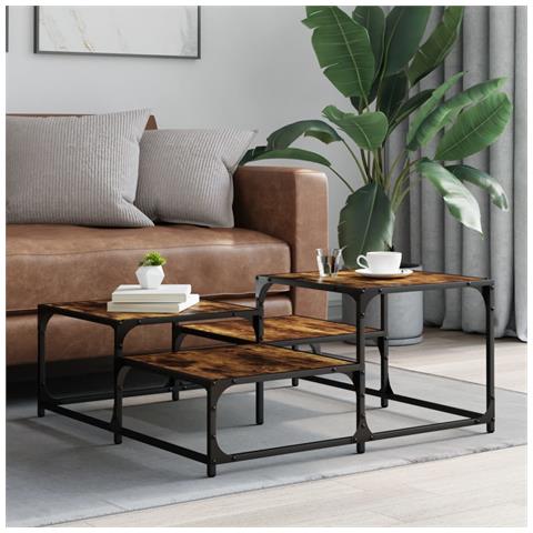 Tavolino Salotto Rovere Fumo 87,5x87,5x40 Cm Legno Multistrato - Foto 3