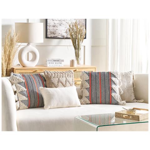 Cuscino Decorativo Bouvardia Cotone 45 X 45 Cm Grigio Trama Chevron - Foto 1