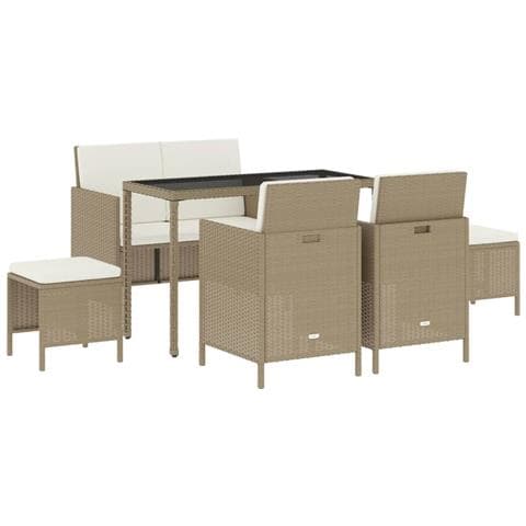 Set Da Pranzo Da Giardino 6 Pz Con Cuscini Beige In Polyrattan - Foto 1