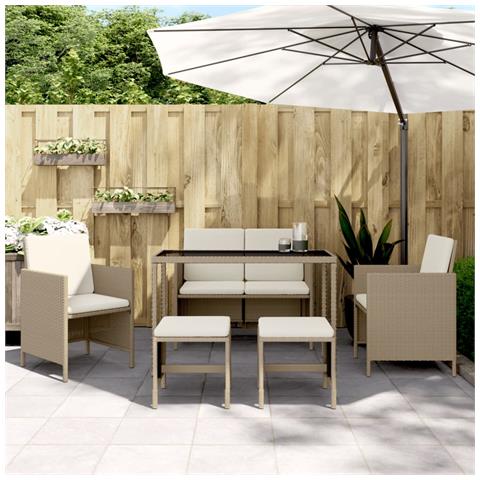 Set Da Pranzo Da Giardino 6 Pz Con Cuscini Beige In Polyrattan - Foto 8