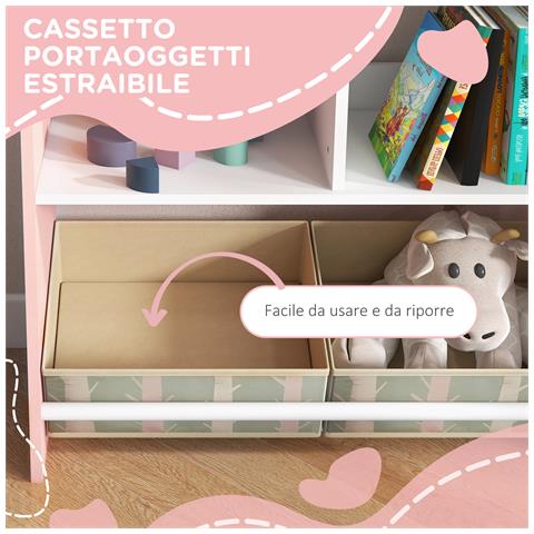 Scaffale Portagiochi Per Bambini Con Ripiani E Cassetti Rimovibili, Rosa - Foto 2