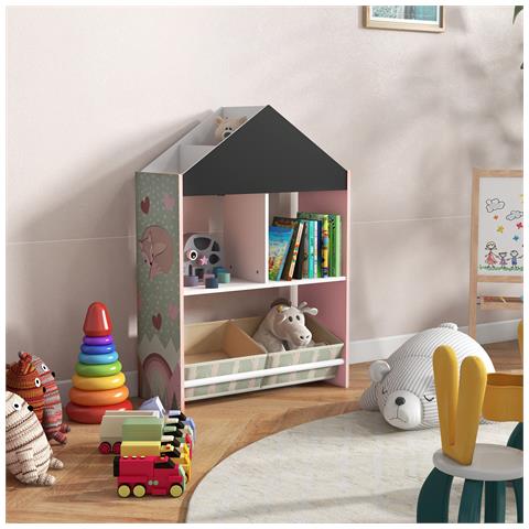 Scaffale Portagiochi Per Bambini Con Ripiani E Cassetti Rimovibili, Rosa - Foto 6