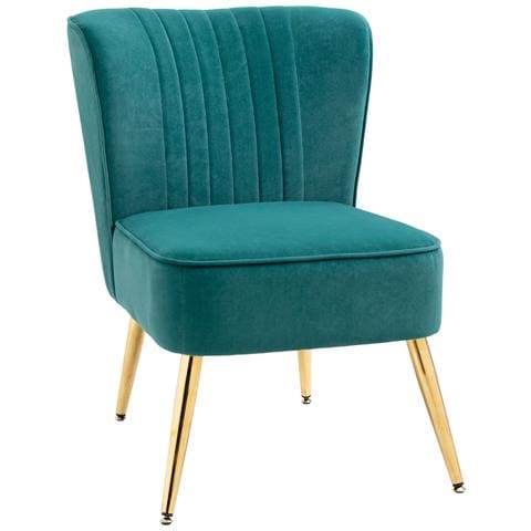 Poltrona Moderna In Stile Scandinavo Imbottita E Rivestita In Tessuto Vellutato, 56x65.5x82.5cm - Verde - Foto 1