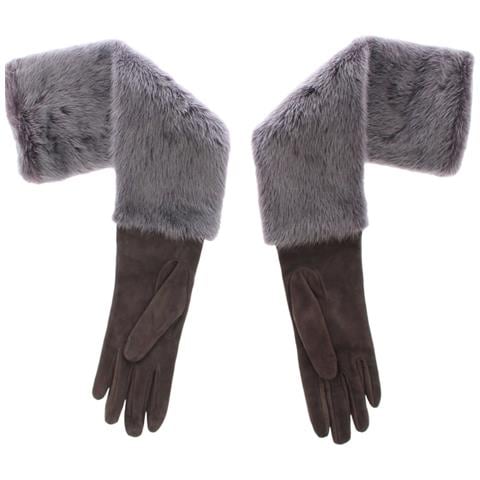 Guanti Pelle Scamosciata Agnello Pelliccia Visone Grigio - 7.5 - M - Foto 1