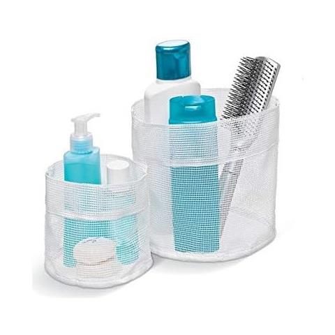 Cesti Per Bagno Rotondi Set 2 Pezzi 16x16cm + 12x12 Cm Bianco O Grigio - Foto 2