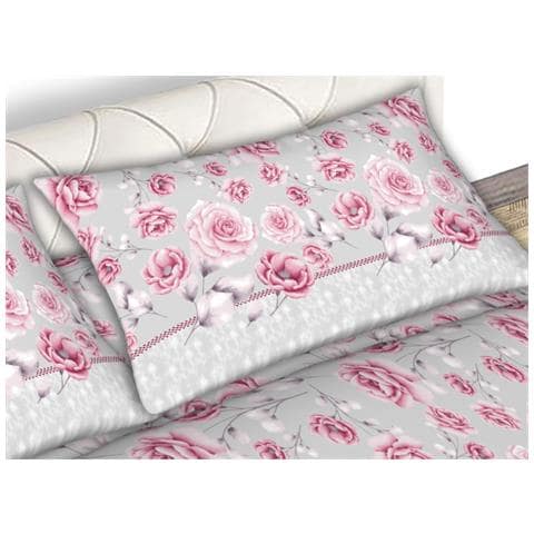 Completo Lenzuola Matrimoniale 100% Cotone Made Italy Disegno Rose24 Cn Matrimoniale Rosa - Foto 2