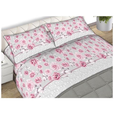Completo Lenzuola Matrimoniale 100% Cotone Made Italy Disegno Rose24 Cn Matrimoniale Rosa - Foto 1