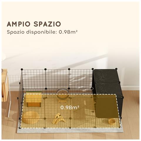 Gabbia per Animali Piccoli Modulabile con Casette Rialzate per Porcellini d'India e Ricci, Nero - Foto 6