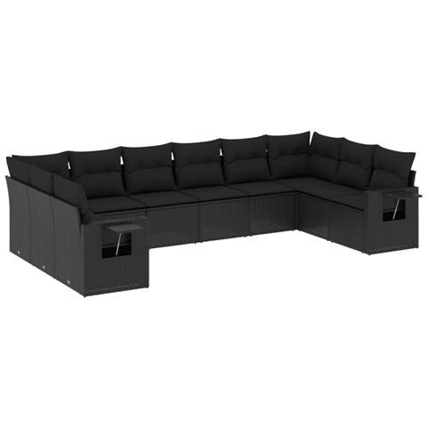 Set Divani Da Giardino 10pz Con Cuscini In Polyrattan Nero - Foto 2