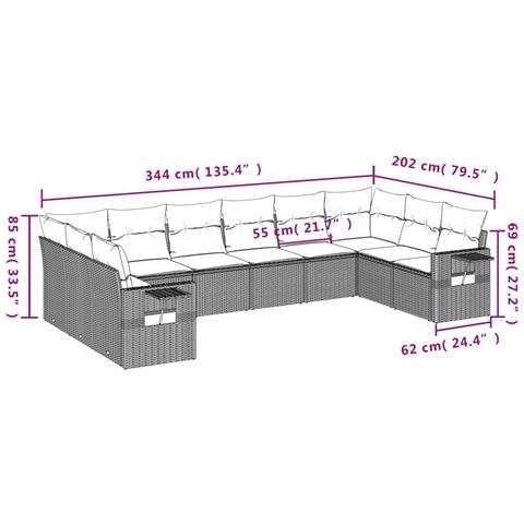 Set Divani Da Giardino 10pz Con Cuscini In Polyrattan Nero - Foto 3