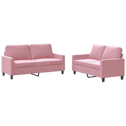 Set Di Divani 2 Pz Con Cuscini Rosa In Velluto - Foto 1