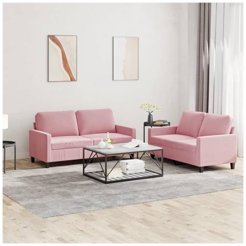 Set Di Divani 2 Pz Con Cuscini Rosa In Velluto - Foto 6