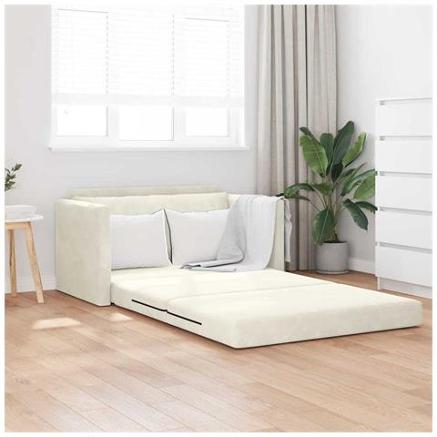 Divano Letto da Terra 2-in-1 Panna 124x204x61 cm Velluto - Foto 2