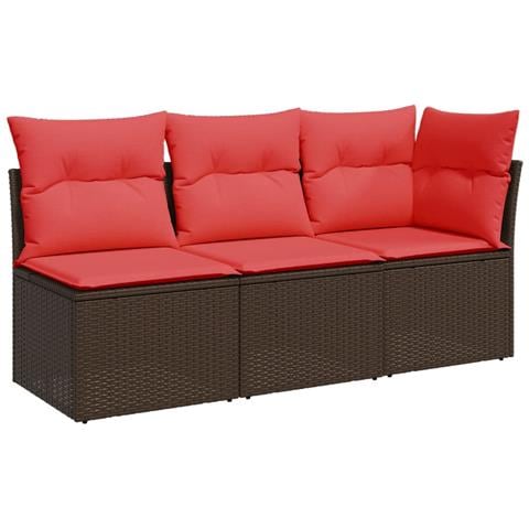 Divano da Giardino a 3 Posti con Cuscini in Polyrattan Marrone - Foto 1