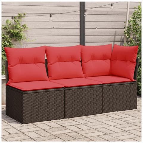 Divano da Giardino a 3 Posti con Cuscini in Polyrattan Marrone - Foto 2