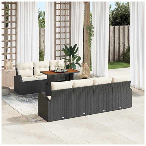 Set da pranzo da giardino da 8 pezzi con cuscini neri in rattan PE e legno - Foto 2