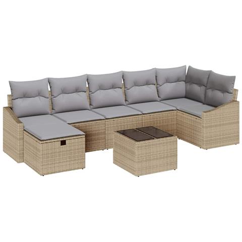 Set Divano da Giardino 8 Pezzi con Cuscini Beige Polyrattan - Foto 1