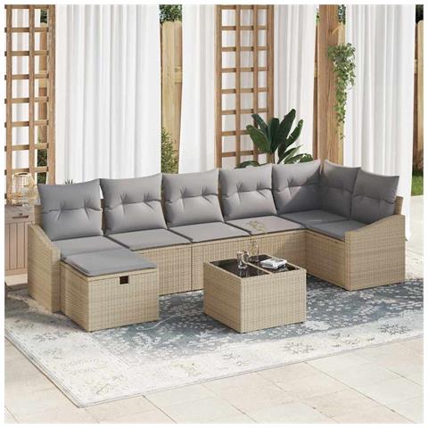 Set Divano da Giardino 8 Pezzi con Cuscini Beige Polyrattan - Foto 2