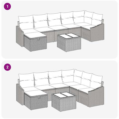 Set Divano da Giardino 8 Pezzi con Cuscini Beige Polyrattan - Foto 9