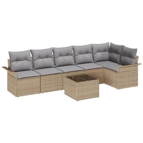 Set Divano Giardino 7 Pezzi con Cuscini in Polyrattan Nero, Divano Giardino 2 Posti con Storage & Cuscini in Polyrattan Beige - Foto 1