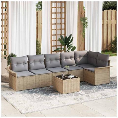 Set Divano Giardino 7 Pezzi con Cuscini in Polyrattan Nero, Divano Giardino 2 Posti con Storage & Cuscini in Polyrattan Beige - Foto 2