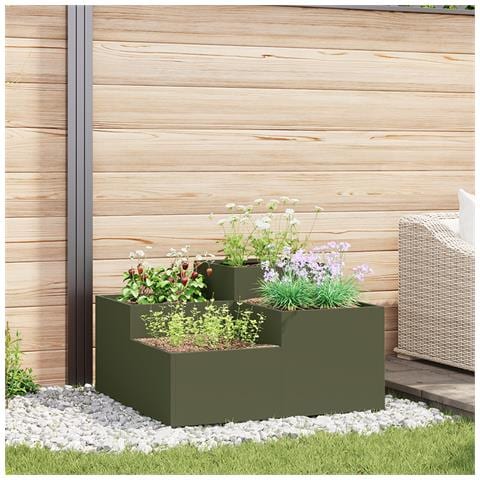 Fioriera da giardino  80x80x48 cm Verde oliva Acciaio - Foto 2