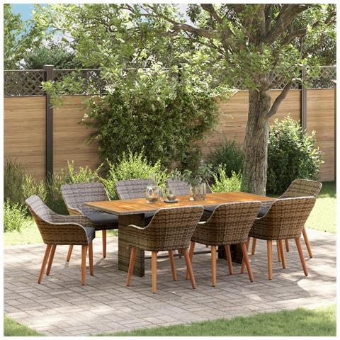 Set da Pranzo da Giardino 9 Pezzi Grigio Rattan Sintetico - Foto 2