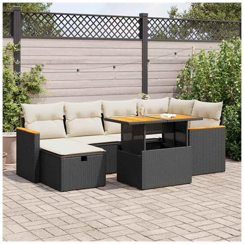 Set Divani da Giardino con Cuscini 8 pz Nero in Polyrattan - Foto 2