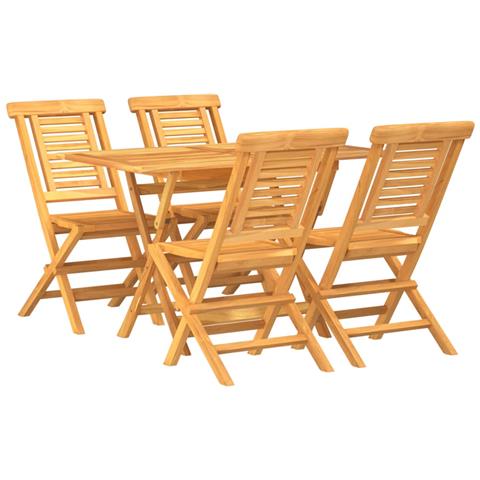Set da Pranzo per Giardino 5 pz in Legno Massello di Teak - Foto 1