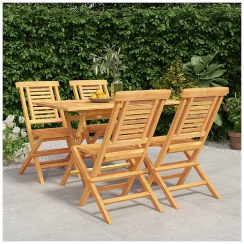 Set da Pranzo per Giardino 5 pz in Legno Massello di Teak - Foto 2