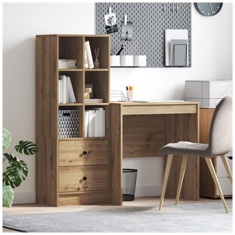 Scrivania con Storage Rovere Artigianale Legno Ingegnerizzato - Foto 2