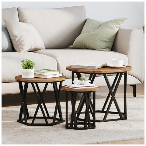 Tavoli Laterali a Nido 3 pz in Legno D'Annata e Legno Ingegnerizzato - Foto 2