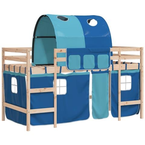 Letto a Soppalco con Tunnel Bambini Blu 80x200cm Massello Pino - Foto 1