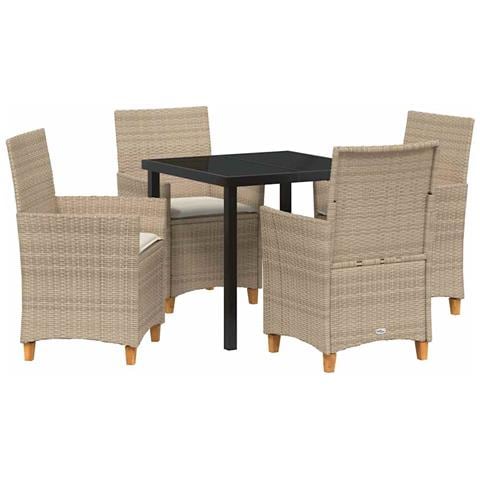 Set da Pranzo per Giardino 5 pcs Beige polyrattan - Foto 1