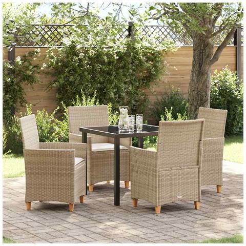Set da Pranzo per Giardino 5 pcs Beige polyrattan - Foto 2
