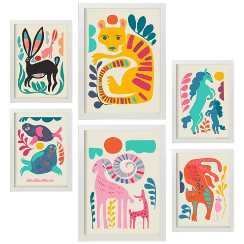 Set Di 6 Stampe Line Breed 2 In Animali Astratti Dipinti Decorativi Estetici Per Il Tuo Soggiorno, Camera Da Letto, Casa A3 & A4 Cornice Bianca - Foto 1