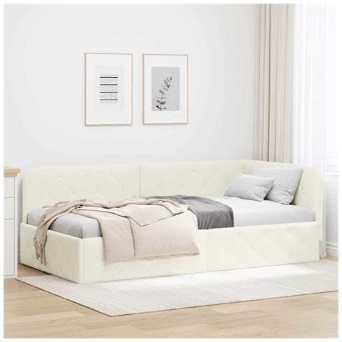 Cornice del letto ad angolo Crema 100 x 200 cm Velluto - Foto 2