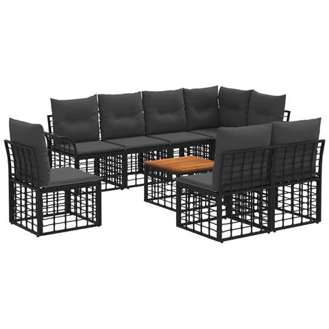 Set di divani da esterno 9 pcs Nero e Grigio scuro Poliestere - Foto 1