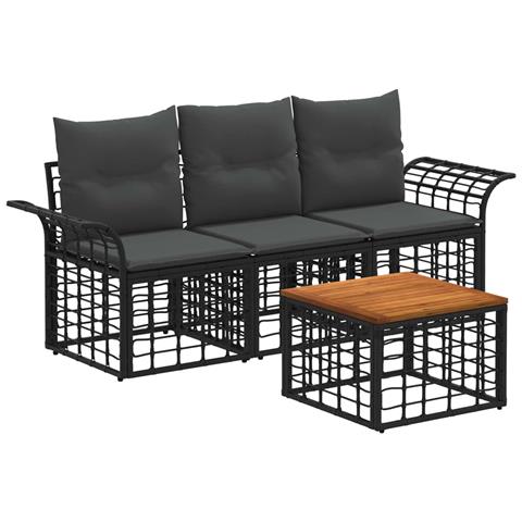Set di divani da esterno 4 pcs Nero e Grigio scuro Poliestere - Foto 1