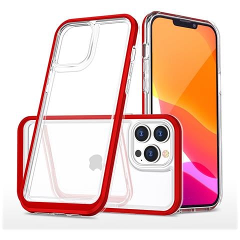 Custodia Trasparente 3in1 Per Iphone 13 Pro, Cover In Gel Rosso. - Foto 1