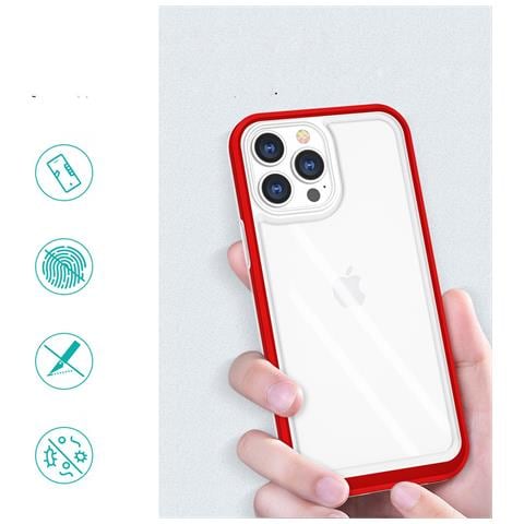 Custodia Trasparente 3in1 Per Iphone 13 Pro, Cover In Gel Rosso. - Foto 2