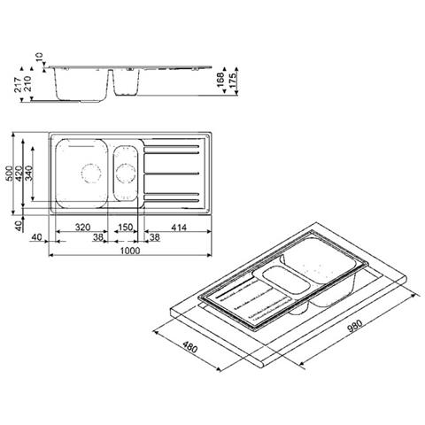 Lavello LZ102TT 2 Vasche con Gocciolatoio Dimensioni 100 x 50 Colore Titanio Serie Riage  - Foto 8