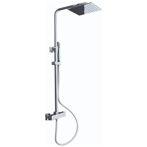 Colonna Doccia Attrezzata Ottone Cromato Soffione Quadro Doccetta Rubinetto Termostatico - Foto 2