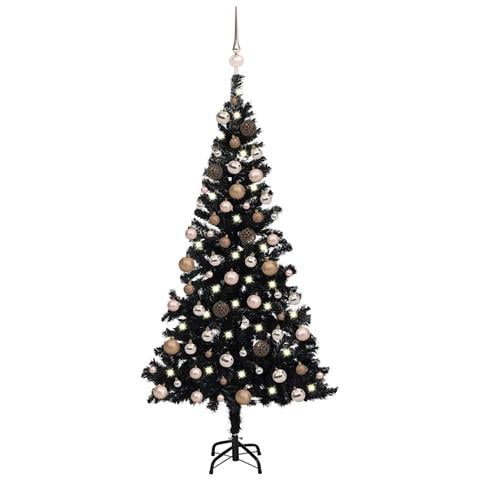 Set Albero Natale Artificiale con LED e Palline Nero 180 cm PVC - Foto 1