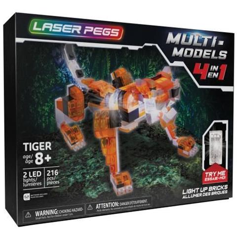 Laser Pegs, Red Tiger - 4 In 1 - 216 Pezzi, Costruzione, Mattoncino Luminoso, Giocattolo Per Bambini Di 8 Anni, Lau04 - Foto 1