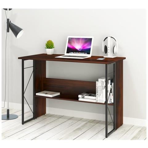 Scrivania per Computer Scrittoio Salvaspazio in Stile Industriale con Struttura Acciaio e Legno Marrone - Foto 4